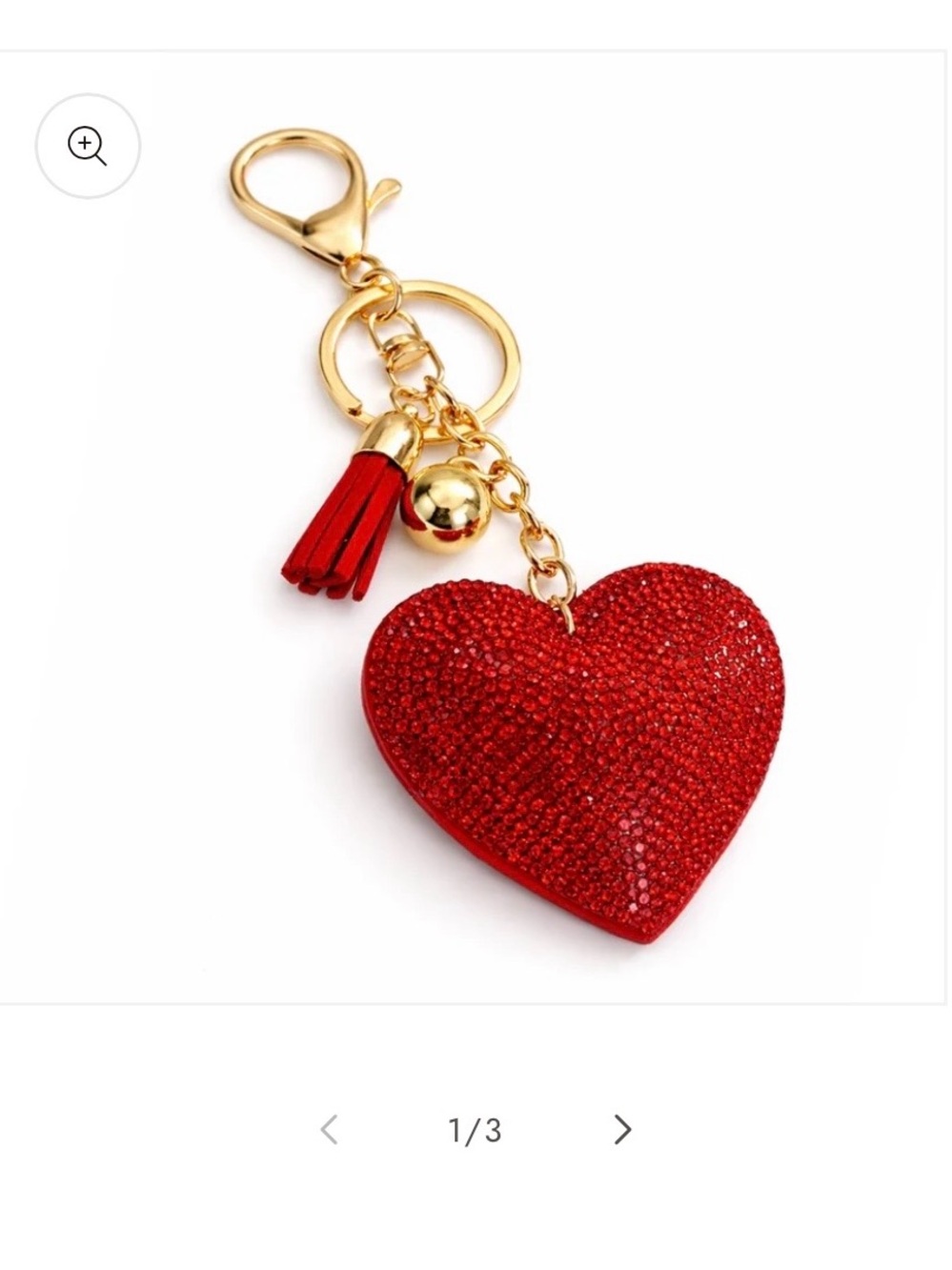 Red Heart Crystal Keychain Charm with Gold Hardware